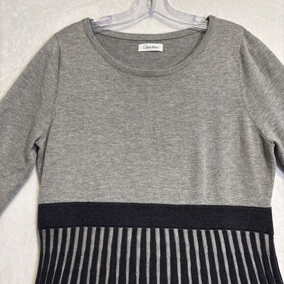 Calvin Klein Women's Ribbed Fit & Flare Sweater Dress Large Gray Classic Career - Picture 3 of 15
